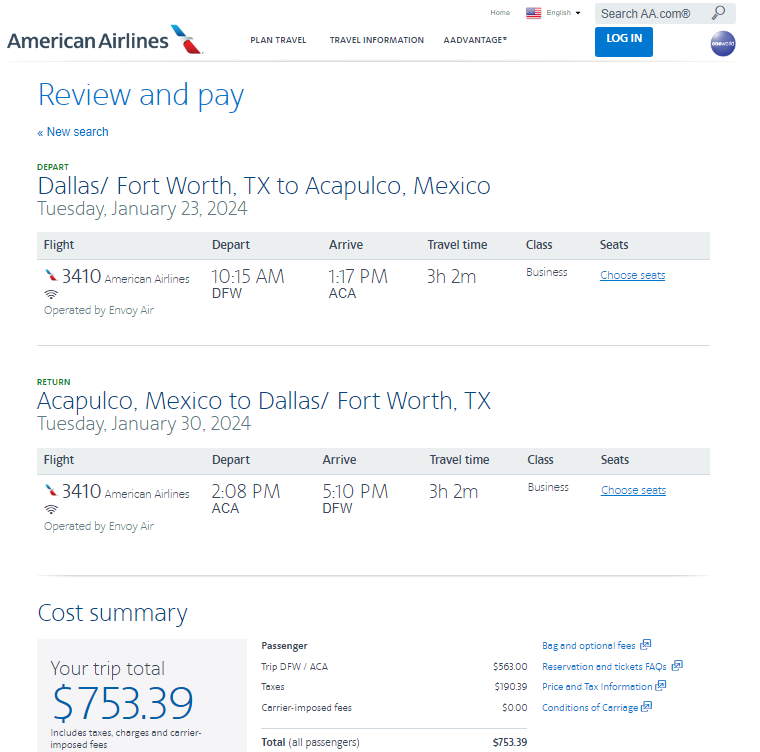 Cash > Acapulco > Winter + 2024 > Biz Class > $753 to $905 R/T - First ...